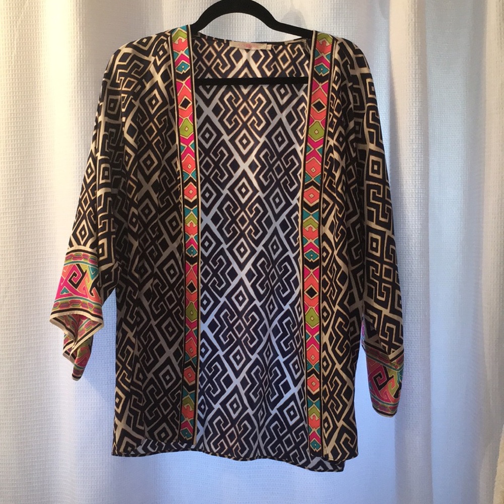 Alice & Trixie XS 100% silk navy/multi kimono